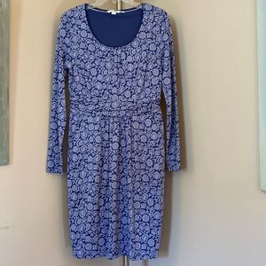 Boden Mabel Jersey Knit Blue Winter Floral Stretchy Super Soft Ruched Midi Dress